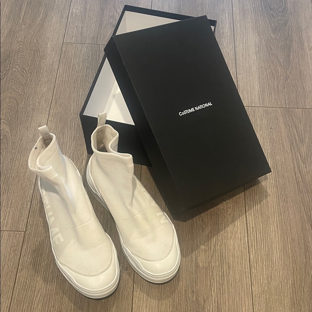 CNC Costume National White High-Top Slip-On Sneakers